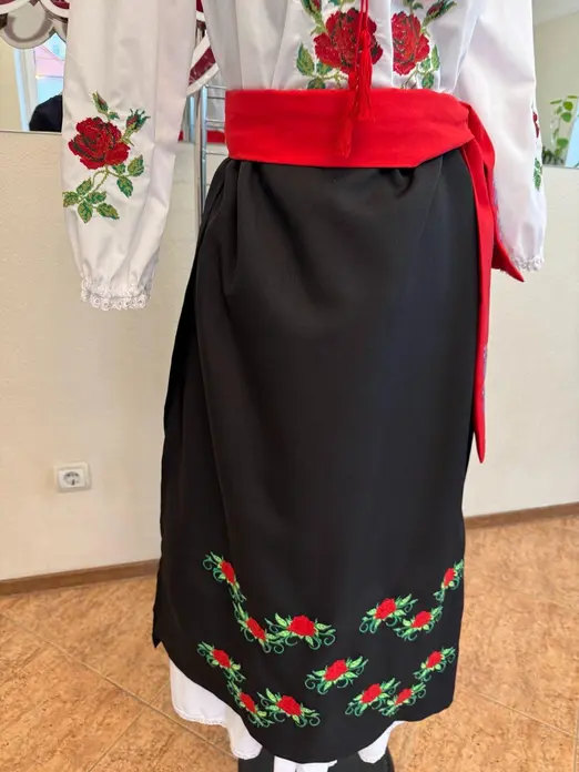 Benefis Moldovan National Skirt J 0146 Traditional Set of 2 Pieces Black Embroidered Outer Skirt and White Cotton Lace Under-skirt XL Adult