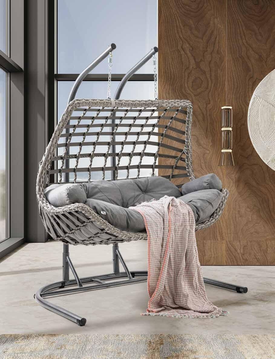 Leagăn Dublu Cocoon SunYard Cunda, Culoare Alb-Suriu, Scaun de Grădină din Rattan Artificial Împletit Manual, Cadru Metalic Rezistent la Intemperii, 170x120x210 cm, 230 kg