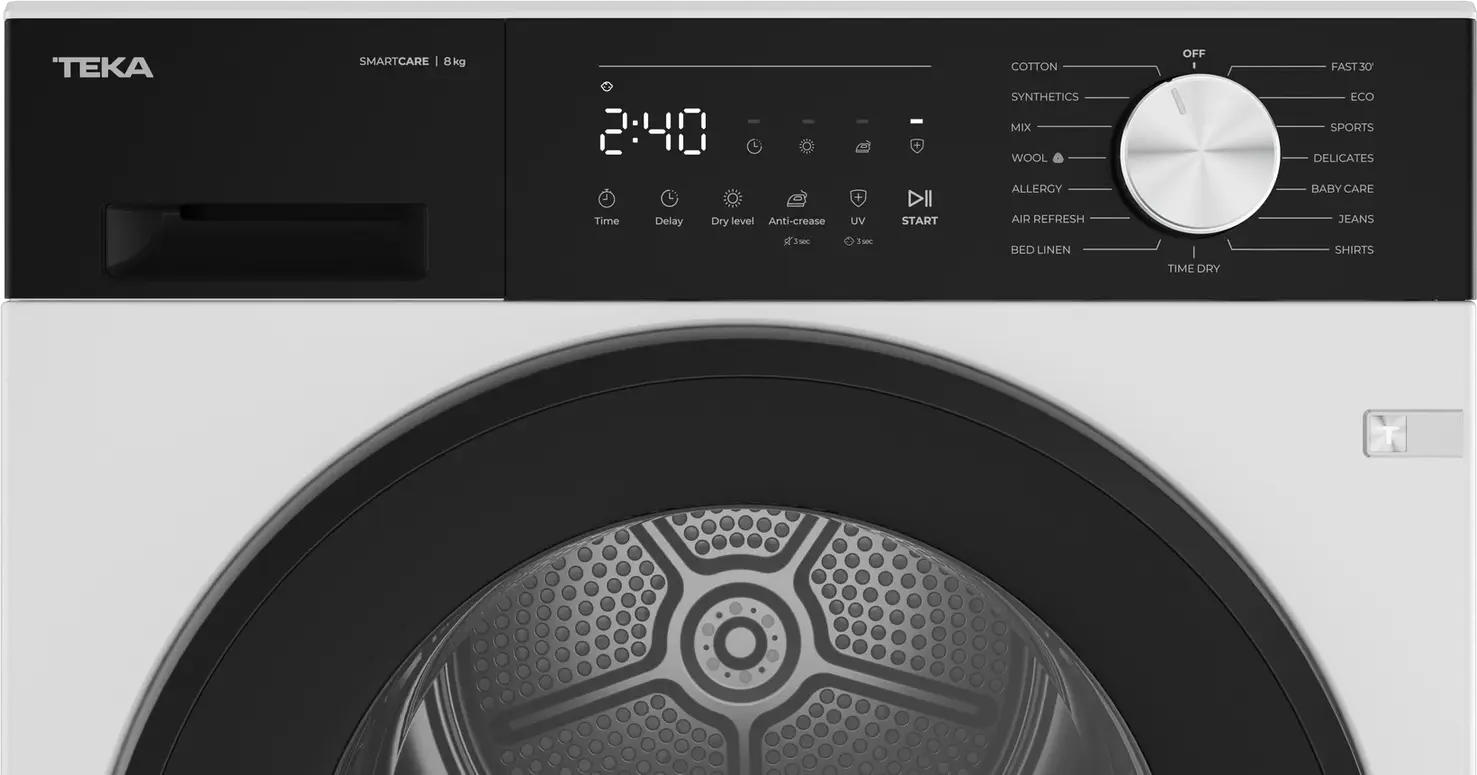 Teka D 208D W EU SmartCare Heat Pump Condenser Dryer, 8 kg Capacity, Inverter Motor, UV Hygiene, FreshBreeze Technology, Class D, White