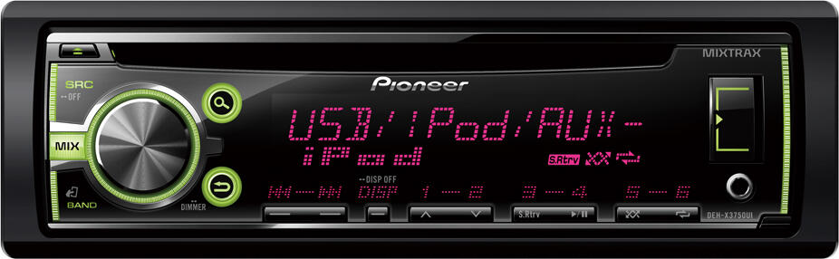Pioneer DEH-X3750UI Single-DIN Car Audio Receiver, 50W x 4 MOSFET, CD/MP3/WMA/FLAC/WAV, Front USB & AUX, 5-Band EQ, Multi-Color Lighting, MIXTRAX, FM/AM Tuner