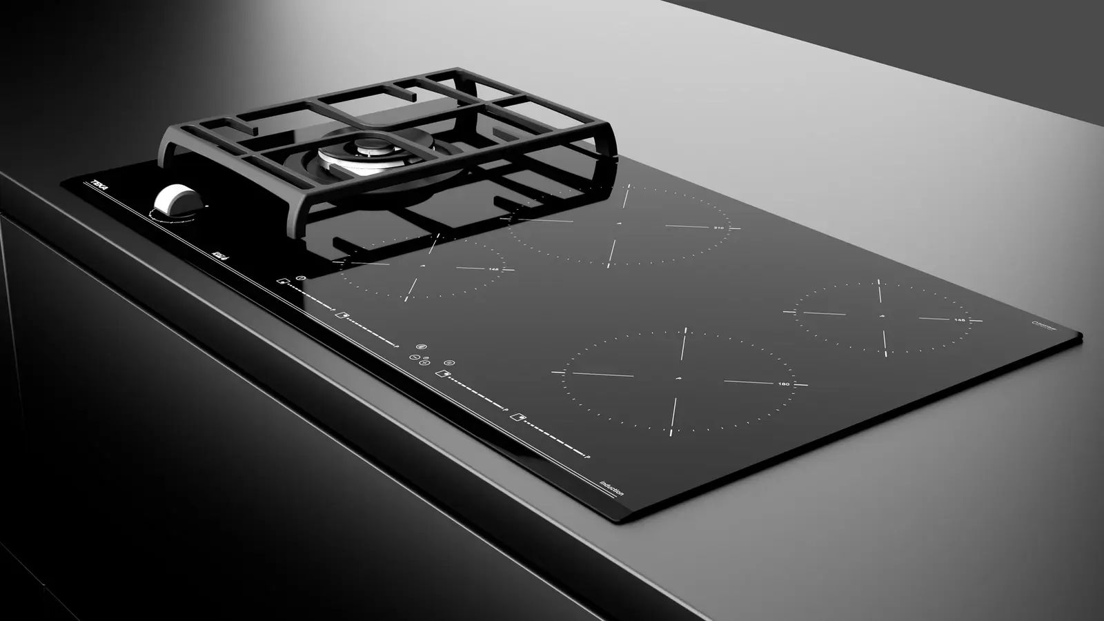 Teka JZC 95314 ABN Mixed Induction and Gas Hob, 5 Zones (4 Induction + 1 Double Ring Gas), MultiSlider Touch Control, ExactFlame, Ceramic Glass, 90cm