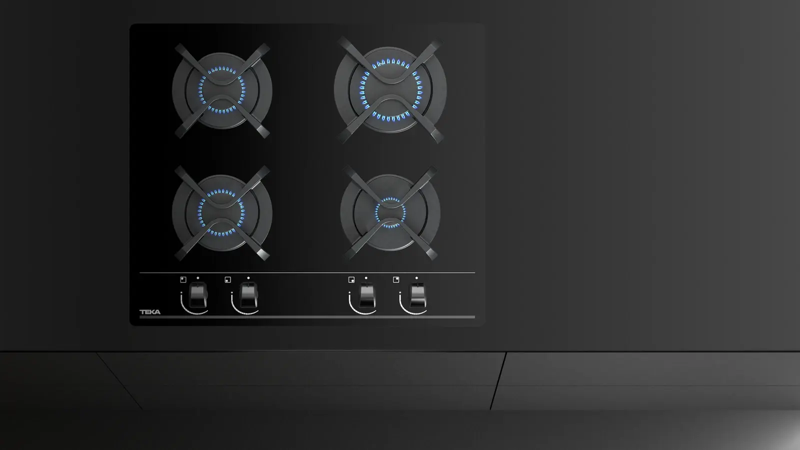 Teka GBC 64000 Gas on Glass Hob, 4 Burners SABAF, Black Tempered Glass, Cast Iron Grids, Auto-ignition & Safety System, 60x51 cm
