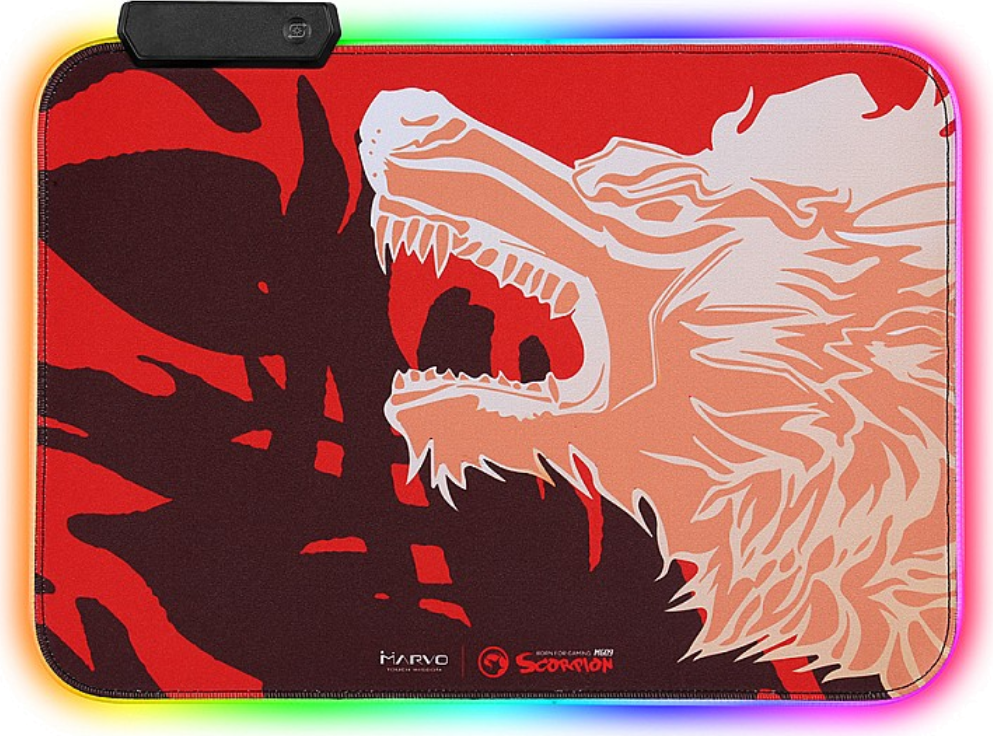 Marvo MG-09 FireWolf RGB Gaming Mouse Pad, 350 x 250 x 3 mm Microfibre Textile Surface, Anti-slip Rubber Base, 7 Colors 3 Effects Lighting, USB 2.0