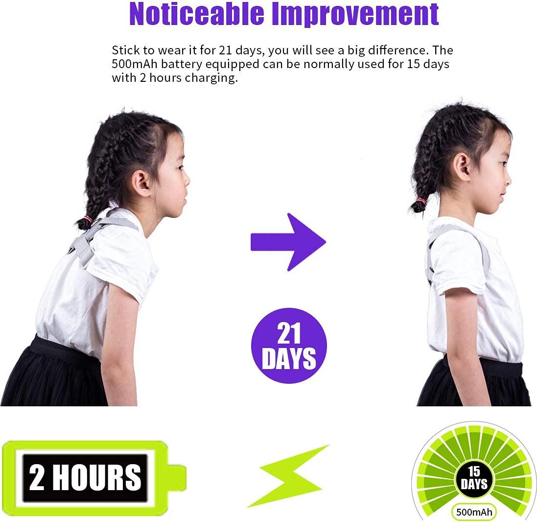 Smart Inductive Posture Corrector with Vibration Sensor - Figure-8 Strap, 200mAh Battery, LED Indicator, Adjustable for Adults & Kids (15-95kg)