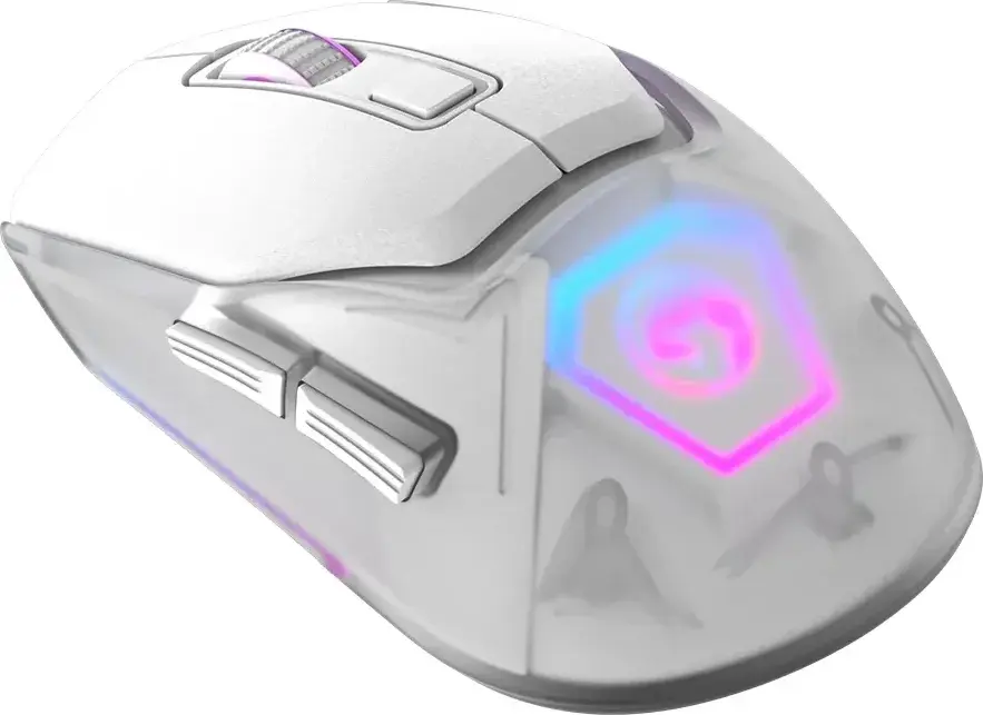 Mouse Gaming Wireless Marvo Fit Pro G1W, Alb, Senzor Pixart 3370 19000 DPI, Conectivitate Tri-mode Wireless/Wired, Switch-uri Omron, RGB, Module Palm Rest Interschimbabile
