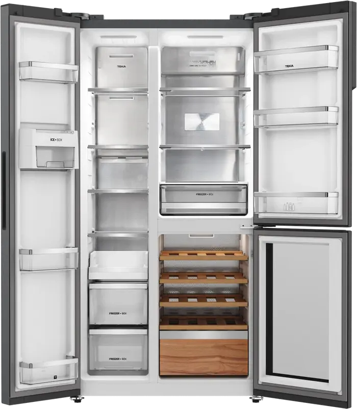 Teka RLF 85950 GBK Side by Side Refrigerator with Integrated Wine Cooler, Full No Frost, Inverter Motor, MetalCooling, Crystal Black, 548L, 183x91x71cm