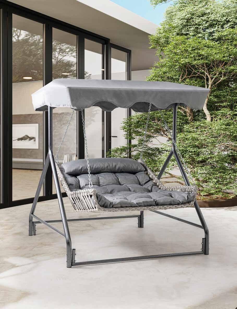 Leagăn de Grădină Cocoon Capri Swing Capri Bed cu Copertină, Rattan Maro și Material Impermeabil, Rezistent la UV și Intemperii, Capacitate 230kg, 160x200x210 cm