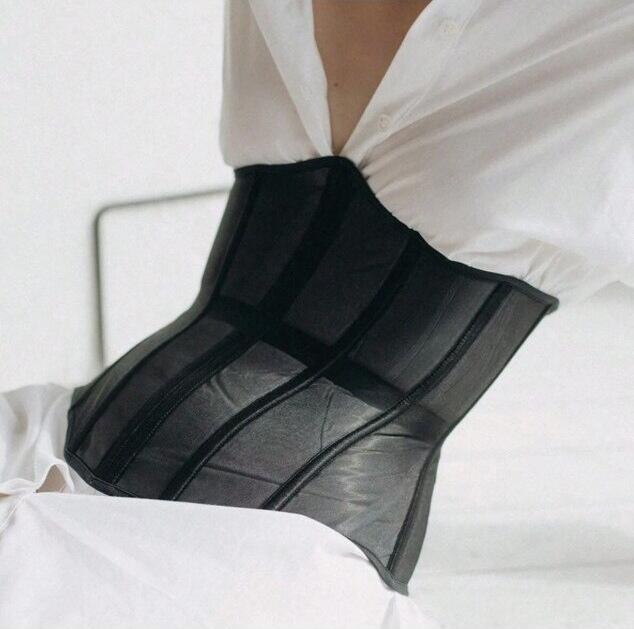 Corset modelat de seară I HOOV - Antrenor de talie din plasă transparentă cu șireturi reglabile pentru spate, model invizibil ușor pentru corp pentru slăbire, stil gotic vintage - mărimea M