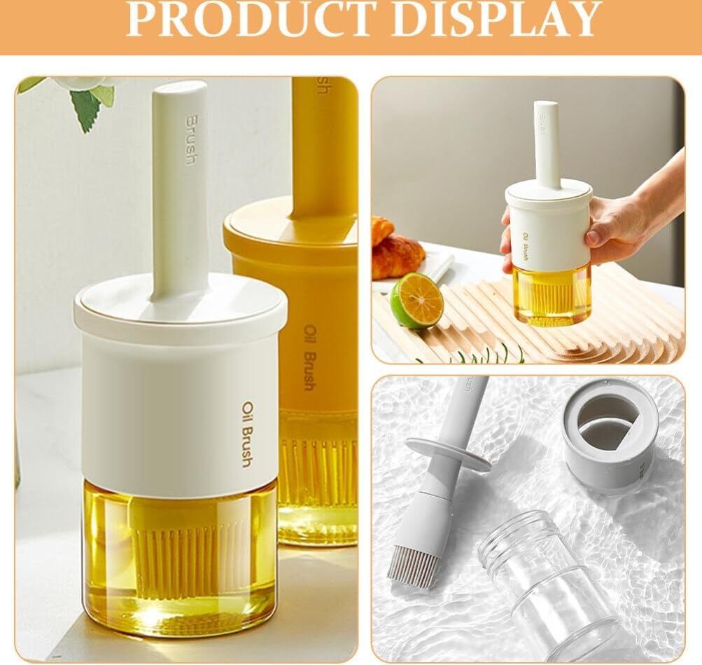Dozator de ulei 2 în 1 din sticlă cu pensulă din silicon termorezistent, 180ml, capac anti-scurgere, material alimentar pentru grătar, coacere și gătit