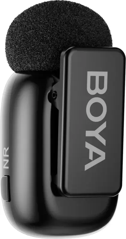 Boya Mini-15 Dual Wireless Lavalier Microphone Kit for iOS Lightning, 2.4GHz Digital, 3-Level AI Noise Cancellation, 100m Range, Charging Case, Black