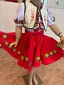 Fustă Națională Moldovenească Tradițională Benefis J 0354 Roșie cu Broderie Florală Galbenă pentru Femei și Fete, Materiale Naturale
