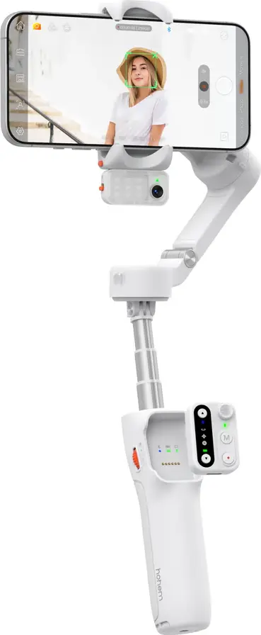 Hohem iSteady V3 3-Axis Smartphone Gimbal Stabilizer with Magnetic AI Tracker, Fill Light, Built-in Extension Rod, Tripod and Bluetooth Remote - Arctic White