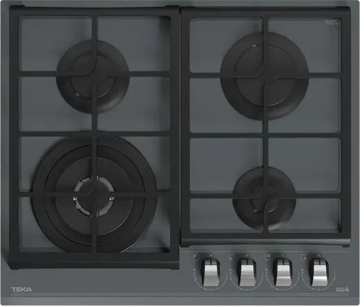 Teka GZC 64320 ST Gas on Glass Hob, Urban Colors Edition Stone Grey, 60cm Tempered Glass Surface, 4 SABAF Burners with ExactFlame, Cast Iron Grids