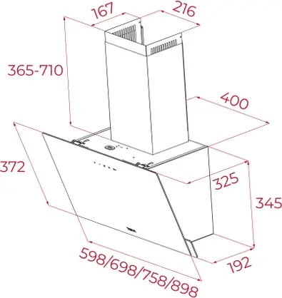 Teka DVN 94030 BK Vertical Decorative Chimney Hood, 90cm, Black Glass, Touch Control, Rim Extraction, 460 m3/h, LED Lighting, Aluminum Filter