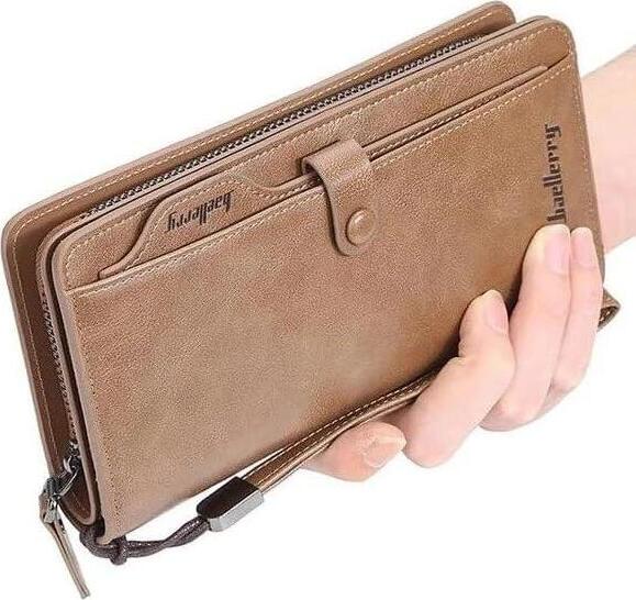Portofel Lung Baellerry pentru Bărbați - Portmoneu din Piele PU, 20 Sloturi pentru Carduri, Fermoar și Buton, Compartiment Telefon, 20x10x3 cm