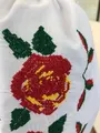 Benefis National Blouse J 0386(6049), White Shirt Fabric, Floral Rose Machine Embroidery, Lace Trim and Red Tassels, Puffy Short Sleeves