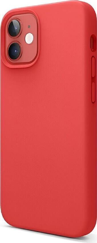 Helmet Case Liquid Silicone Protective Cover for iPhone 12 Mini (5.4") - Red, MagSafe Compatible Shockproof Case with Microfiber Lining and Grip Texture