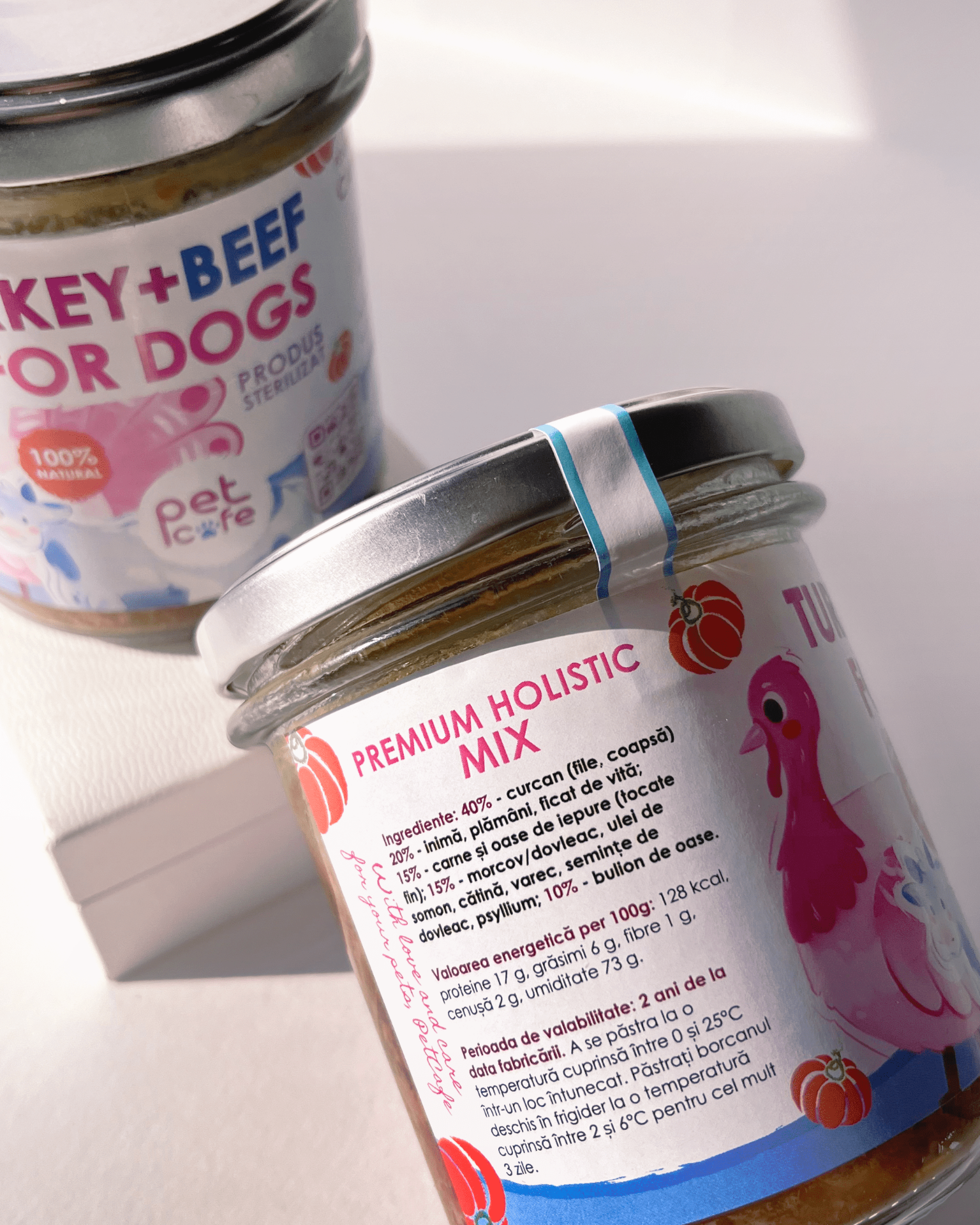 Pet Cafe Premium Holistic Mix Turkey and Beef for Dogs, Sterilized, Grain-Free, 250g Glass Jar