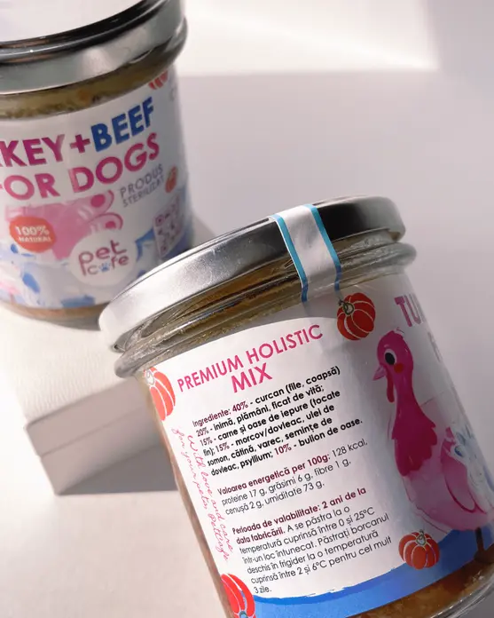 Pet Cafe Premium Holistic Mix Turkey and Beef for Dogs, Sterilized, Grain-Free, 250g Glass Jar