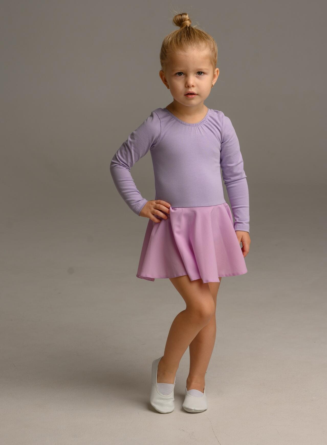 Rochie de dans Globalsportdans Delly pentru antrenament si gimnastica, Roz, corp din bumbac si fusta din sifon, maneca lunga, marime 128-134 cm