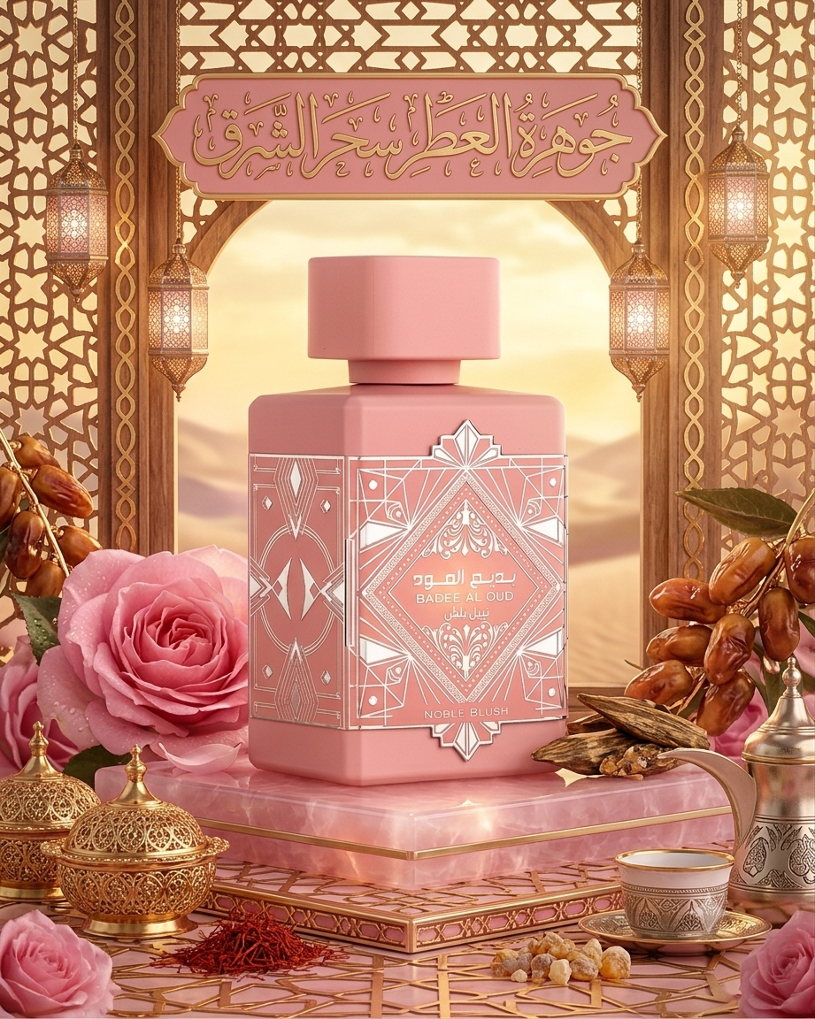 Apă de Parfum Lattafa Bade'e Al Oud Noble Blush, Femei, 100 ml, Note de Trandafir și Vanilie, Persistență Îndelungată