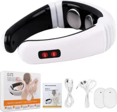 Masajist Cervical Pulsatoriu Miostimulator - 6 Modele EMS, Efect Magnetic, Potrivire Inteligentă 3D, Electrozi din Oțel Inoxidabil, 17x14x5cm, Plastic ABS pentru Dureri