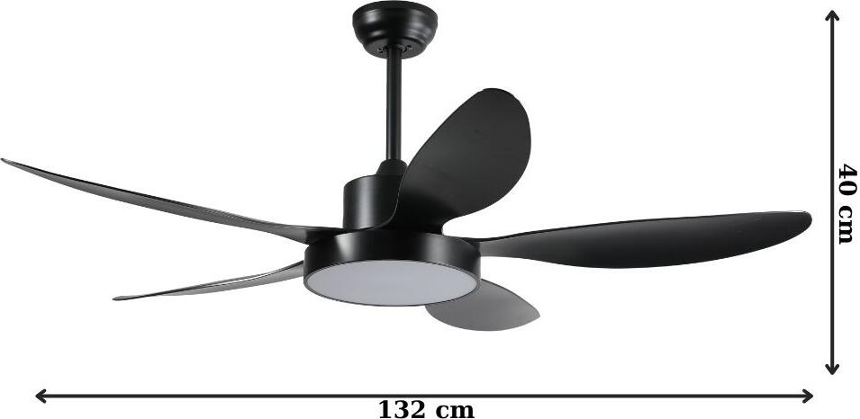 Потолочный вентилятор с LED люстрой ProLed PRO-YUE-M223-5, 132см, DC мотор 45Вт, 6 скоростей, 3 режима света, пульт ДУ, матовый черный