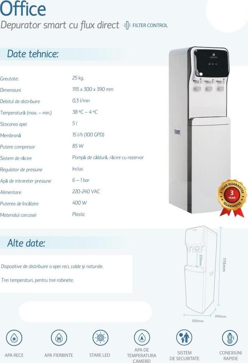 Kinetico FC-425ROP Free-Standing Water Dispenser with Reverse Osmosis, 4-Stage Filtration, 15L/h, Hot and Cold Water, 5L Storage, 220-240V