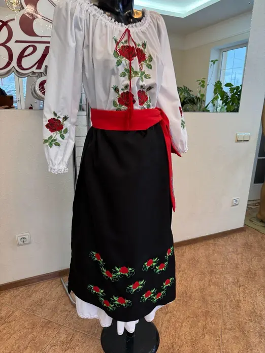 Benefis Moldovan National Skirt J 0146 Traditional Set of 2 Pieces Black Embroidered Outer Skirt and White Cotton Lace Under-skirt XL Adult
