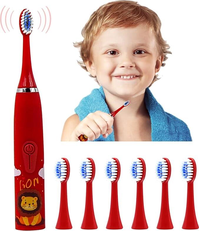 Wi X6 Sonic Electric Toothbrush for Kids 3-15 Years, Color: Red, 4 Cleaning Modes, 2min Timer, IPX6 Waterproof, Rechargeable, 3D Brush Heads, Ergonomic Handle