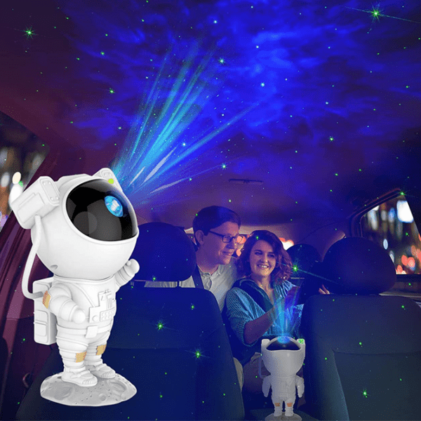 Proiector Galaxie Astronaut cu Cer Steleat - Lumini LED cu 8 Mode Colorate, Stele Laser Verzi, Rotatie 360°, Telecomandă, Lumină de Noapte USB (120x113x228mm)