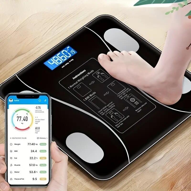 Cantar electronic intel UAEUUI Bluetooth Scale 10, Capacitate 180kg, 12-17 Indicatori de Compozitie Corporala, Sticla Temperata, Negru, Incarcare USB Type-C