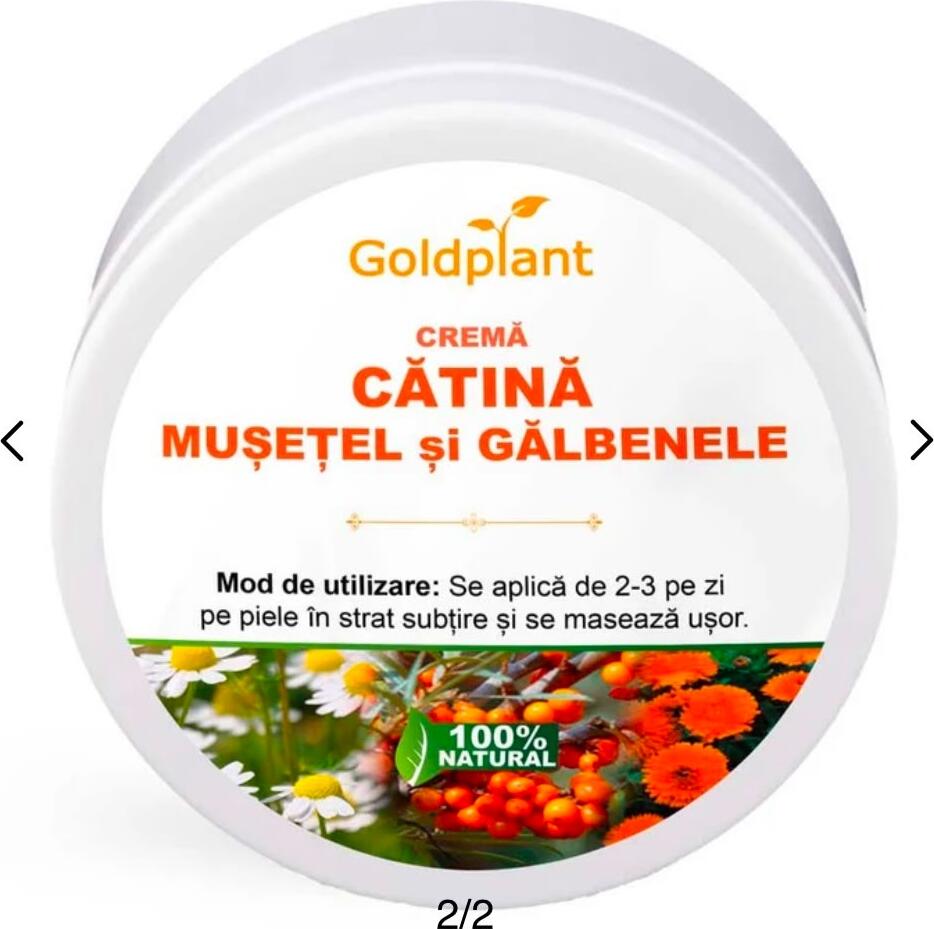 Crema Goldplant cu Spinaci de Mare, Mușețel și Calendulă, 100ml, Naturală 100%, Calmantă și Regeneratoare pentru Piele Uscată și Sensibilă