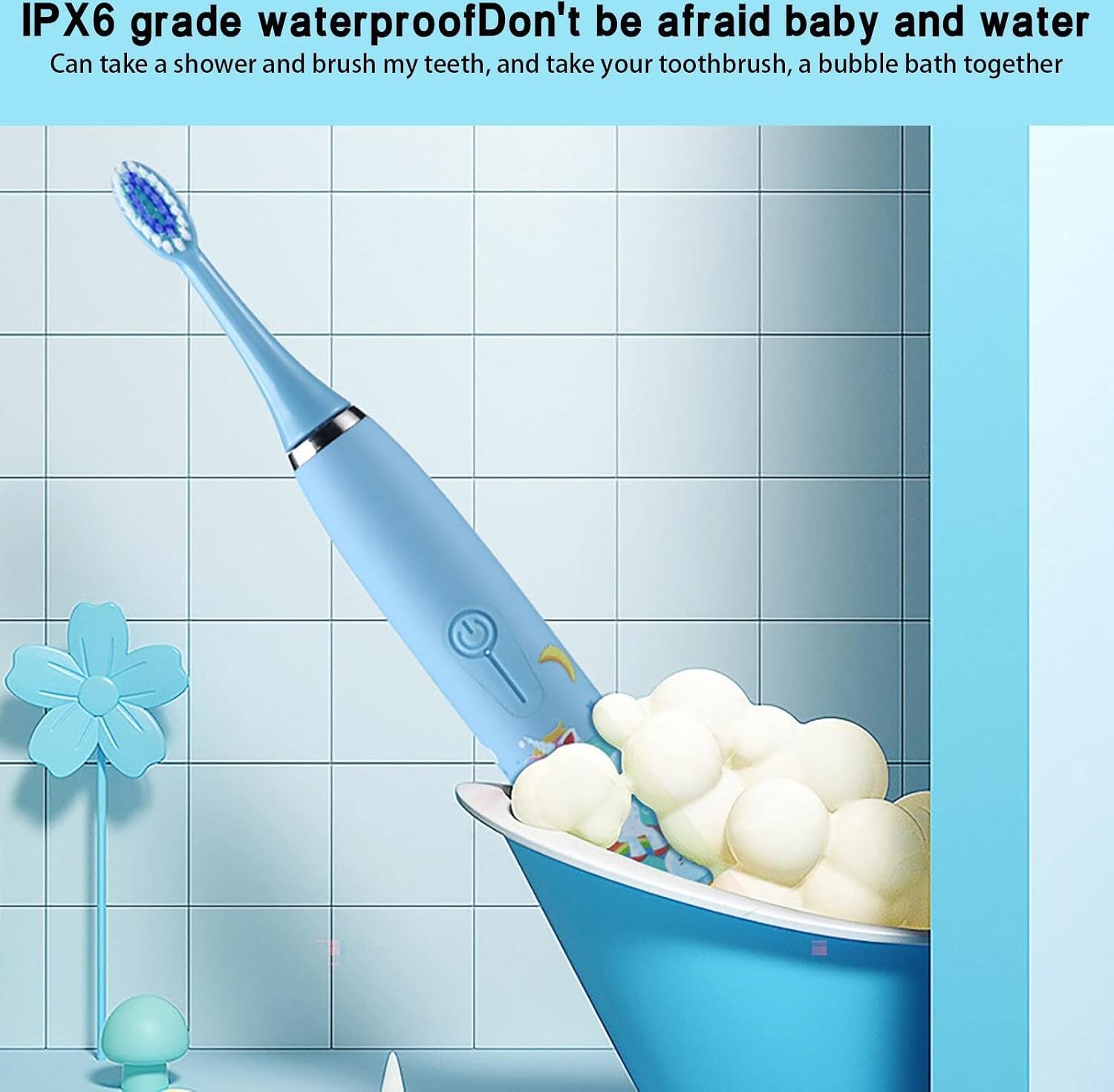 Wi X6 Sonic Electric Toothbrush for Kids 3-15 Years, 4 Cleaning Modes, 2min Timer, IPX6 Waterproof, Rechargeable, 3D Brush Heads, Ergonomic Handle, Blue