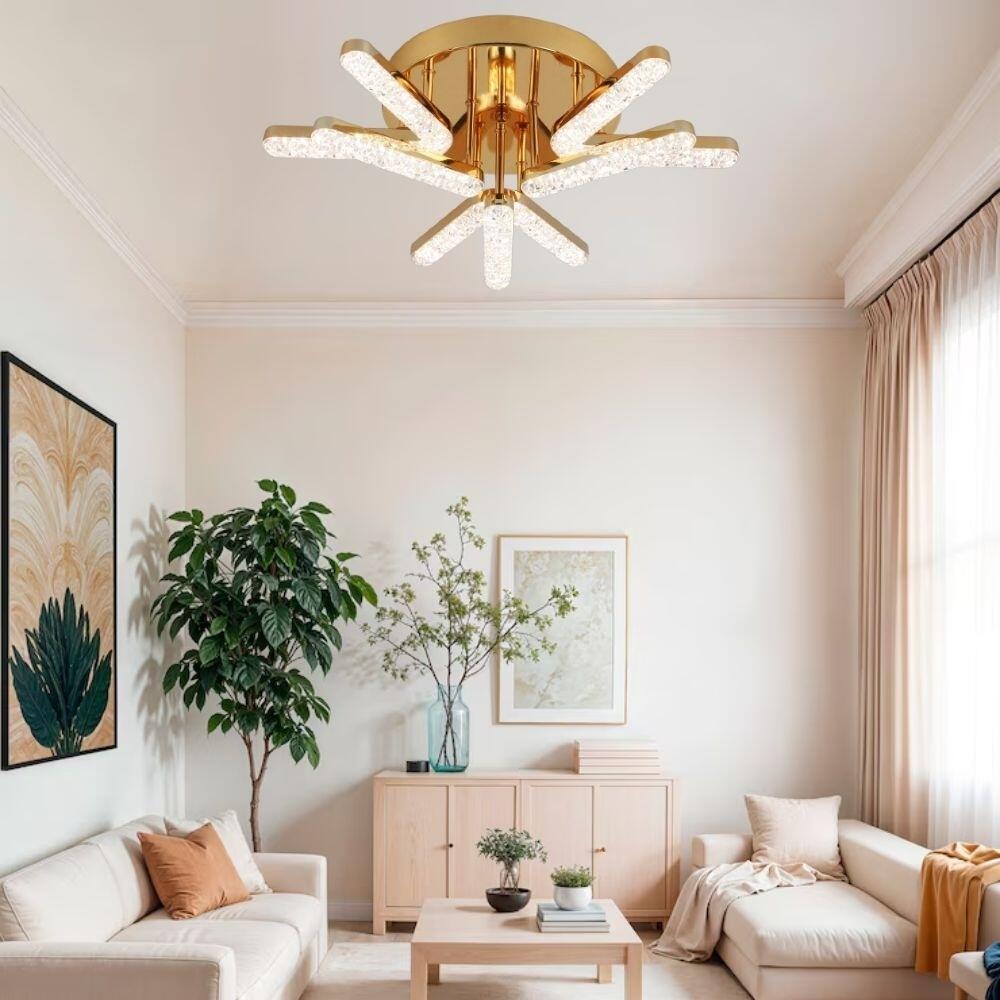 ProLed ACR-8088 LED Chandelier, 90W, 6300lm, Crystal Branch Design, Gold Finish, Remote Control, Adjustable Color Temperature 3000K-6500K