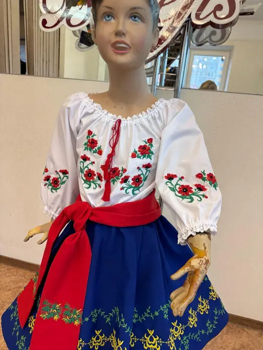 Fustă tradițională națională moldovenească pentru copii Benefis J 0374(4942), Albastru Regal, Materiale Naturale, Broderie Florală, Mărime M
