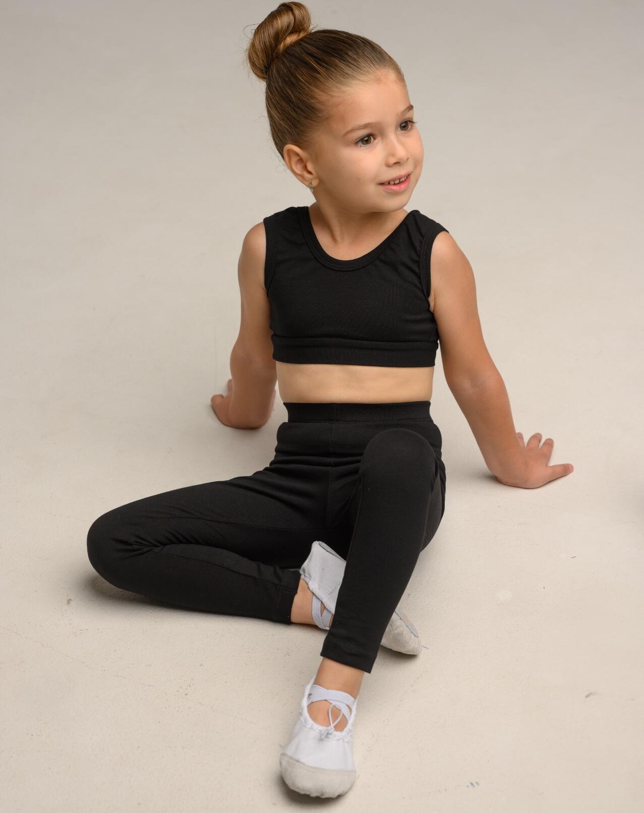 Colant de dans din bumbac pentru copii Globalsportdans, croială slim fit cu talie înaltă, 94% bumbac 6% elastan, negru, mărime 146-158 cm