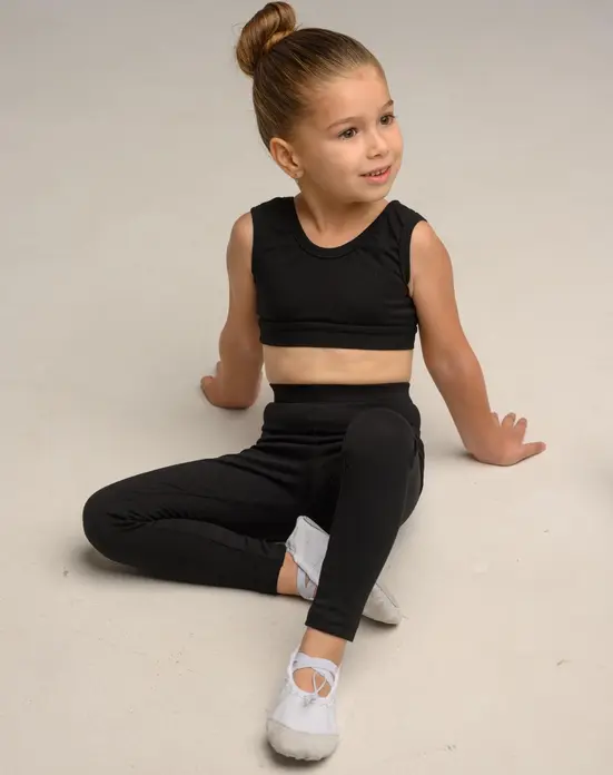 Colant de dans din bumbac pentru copii Globalsportdans, croială slim fit cu talie înaltă, 94% bumbac 6% elastan, negru, mărime 146-158 cm