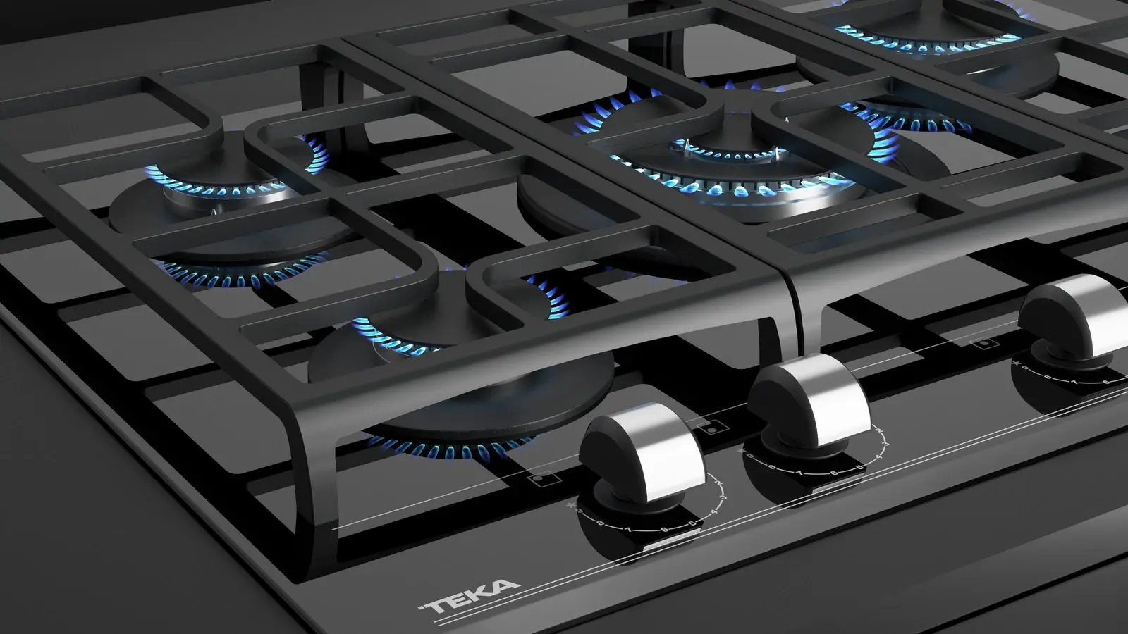 Teka GZC 75330 Gas on Glass Hob, 5 Burners with ExactFlame Control, SABAF High-Efficiency Burners, Cast Iron Grids, Night River Black Ceramic Glass