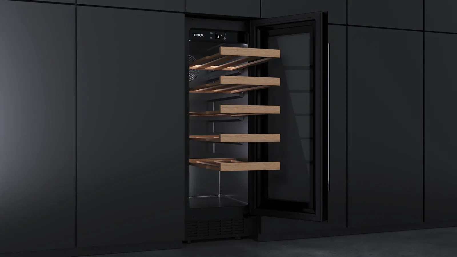 Răcitor de vin Teka RVU 10020 Sommelier, 20 sticle, Două Zone de Temperatură, Răcire SurroundAir, Geam Tintat UV, Iluminare LED, 295x820x573 mm