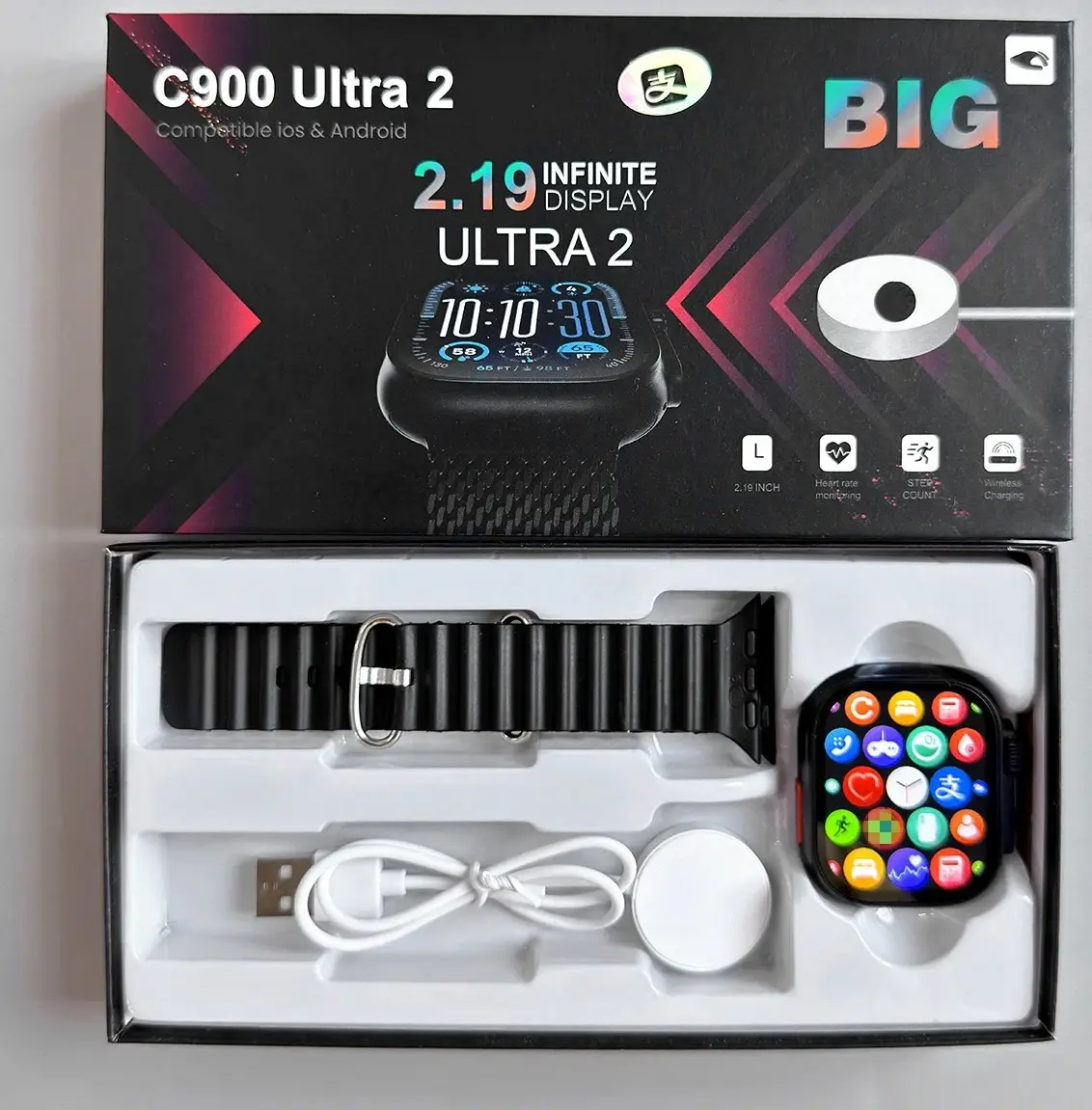 Hoco C900 Ultra Smart Watch — черные, 2,09-дюймовый HD-дисплей, вызовы по Bluetooth, монитор сердечного ритма и SpO2, водонепроницаемость IP65, фитнес-трекер для Android/iOS