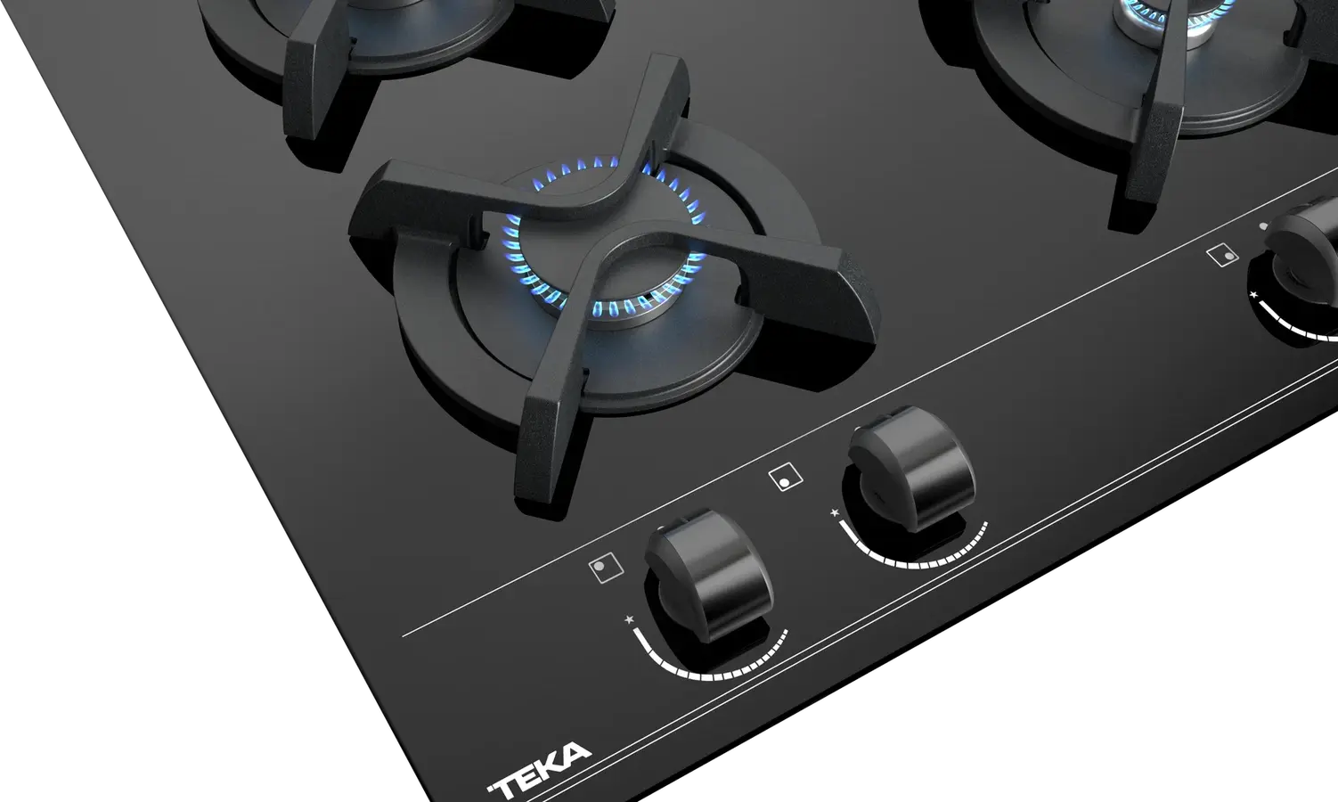 Teka GBC 64000 Gas on Glass Hob, 4 Burners SABAF, Black Tempered Glass, Cast Iron Grids, Auto-ignition & Safety System, 60x51 cm