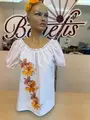 Ie Traditionala Moldoveneasca Benefis J 0377, Material Camasa Alba, Broderie Mecanizata Lalele, Maneca Scurta Bufanta, Inaltime 152-165 cm