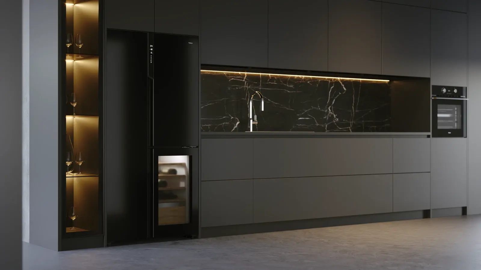 Teka RLF 85950 GBK Side by Side Refrigerator with Integrated Wine Cooler, Full No Frost, Inverter Motor, MetalCooling, Crystal Black, 548L, 183x91x71cm