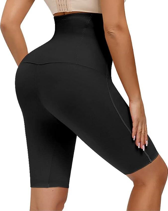 GUUDIA Seamless High-Waist Shapewear Shorts with 27cm Corset, 3-Row Adjustable Hook Closure, Tummy Control & Butt Lift, Nylon-Spandex Biker Shorts - Size S