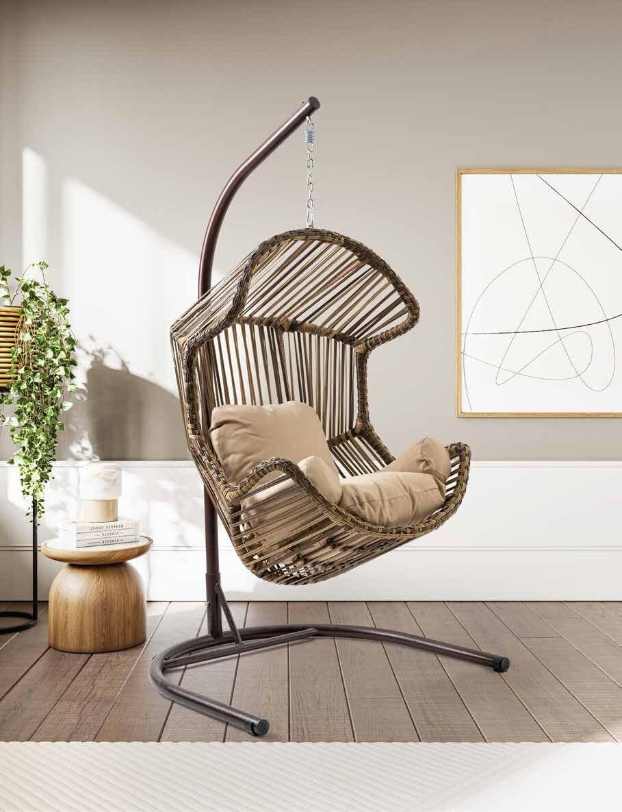 SUNYARD Akcay Single Cocoon Swing Hanging Egg Chair, White-Grey, Hand-Woven Artificial Rattan, Metal Frame, 130kg Capacity, 120x115x210 cm, with Soft Cushions