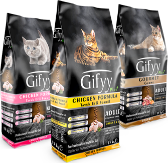 Полнорационный сухой корм для взрослых кошек всех пород Gifyy Plus+, вкус курицы, 15 кг, с Омега 3 и 6, таурином и натуральными волокнами
