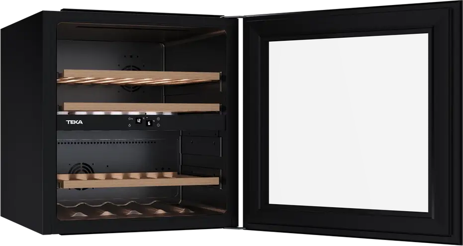Teka RVI 20041 Built-in Wine Cooler, 41 Bottles, Dual Zone Temperature Control, SurroundAir Fan Cooling, LED Light, UV Glass Door, 60cm Niche