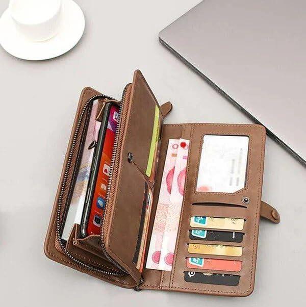 Portofel Lung Baellerry pentru Bărbați - Portmoneu din Piele PU, 20 Sloturi pentru Carduri, Fermoar și Buton, Compartiment Telefon, 20x10x3 cm