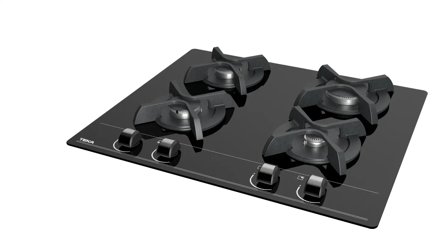 Teka GBC 64000 Gas on Glass Hob, 4 Burners SABAF, Black Tempered Glass, Cast Iron Grids, Auto-ignition & Safety System, 60x51 cm